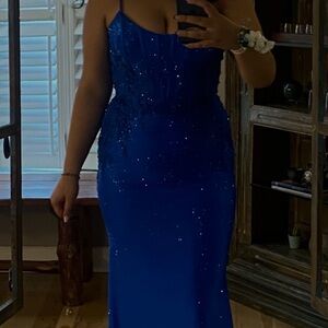 Elegant Royal Blue Sequin Evening Gown - Women Dresses